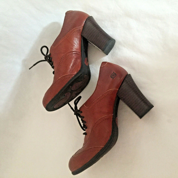 BORN Brown Leather Oxford Brogue Heels Size 8M - Picture 4 of 6